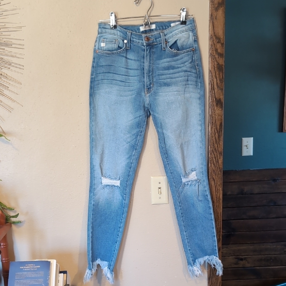 KanCan Premier Lightwash Distressed Bottom Skinny Jeans